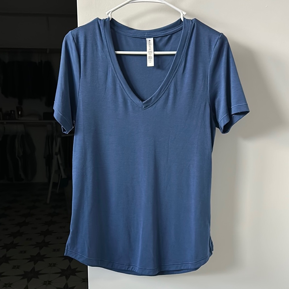 Athleta Classic Blue Short Sleeve V-Neck Tee